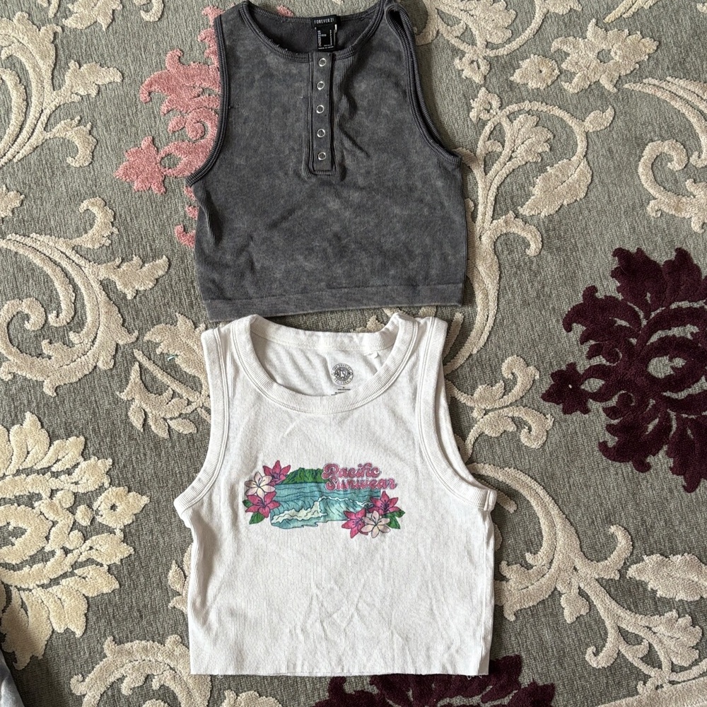 PacSun + Forever 21 - Gray and White Crop Tank Tops